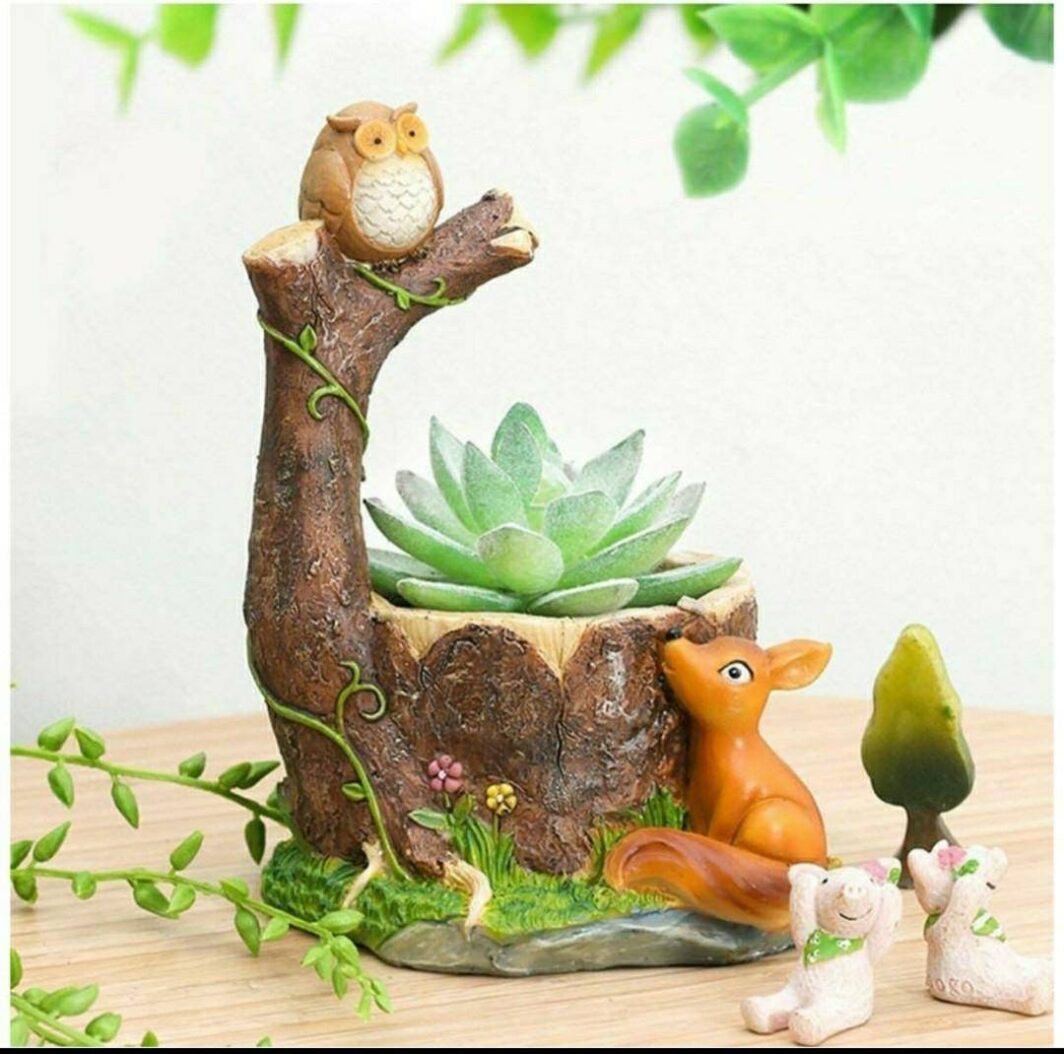Forest Friends Owl & Fox Resin Planters