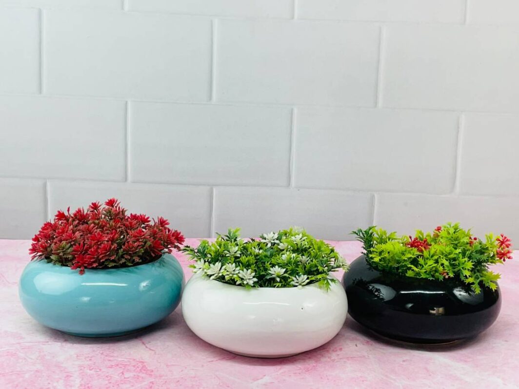 Elliptical Shape Glass Finish Flower Pot