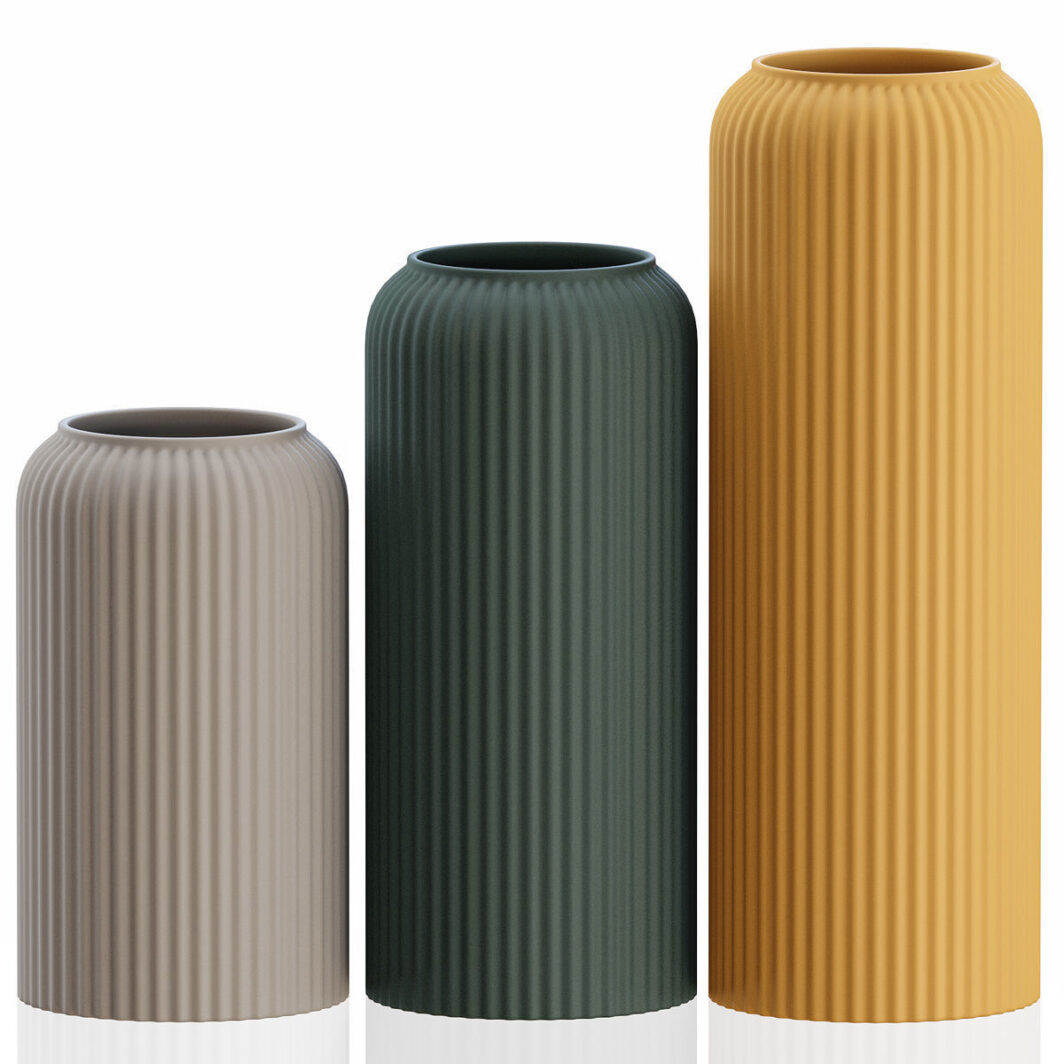 Ribbed Matte Ceramic Flower Vase Set - Image 2