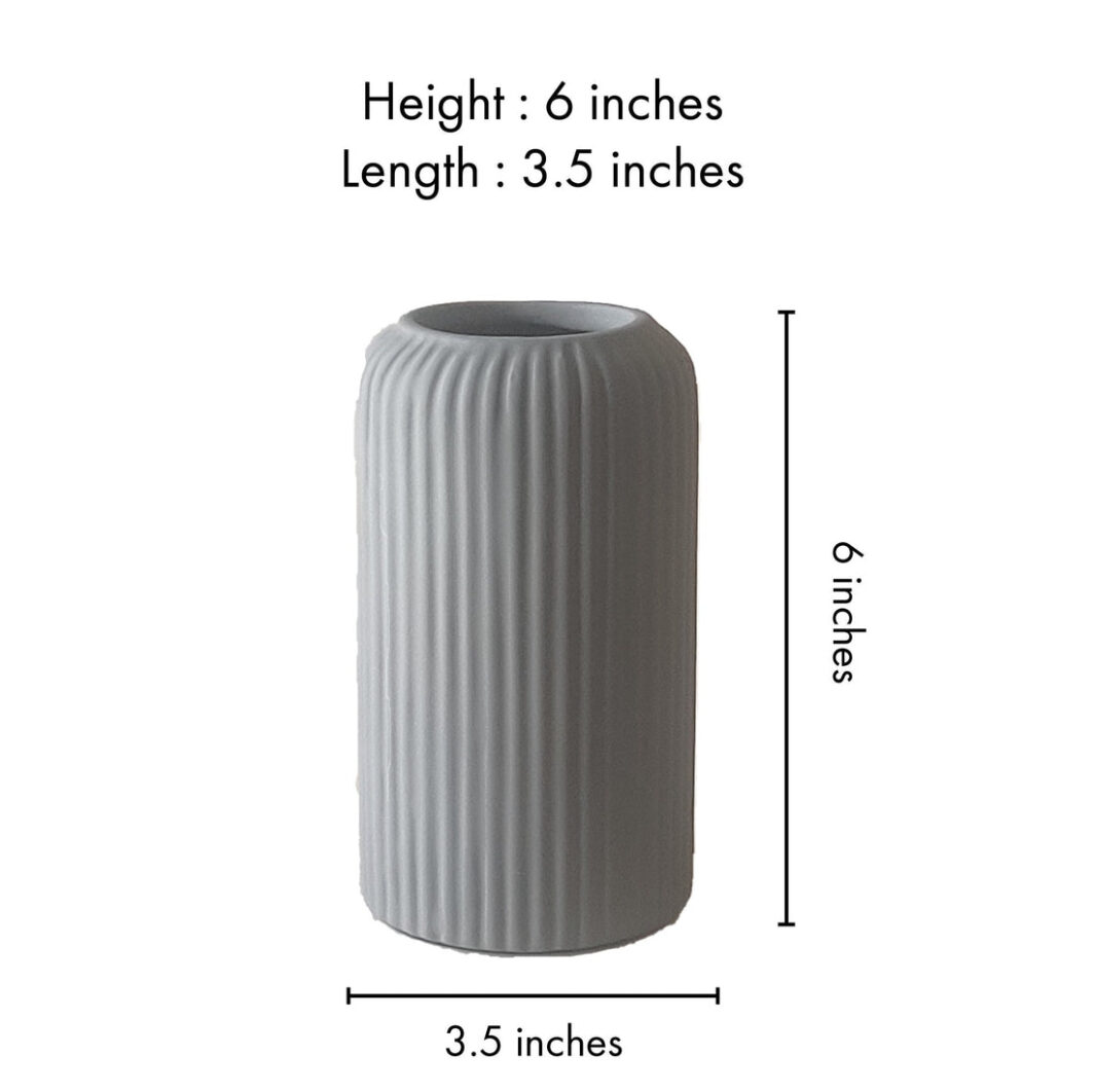 Ribbed Matte Ceramic Flower Vase Small - Image 3