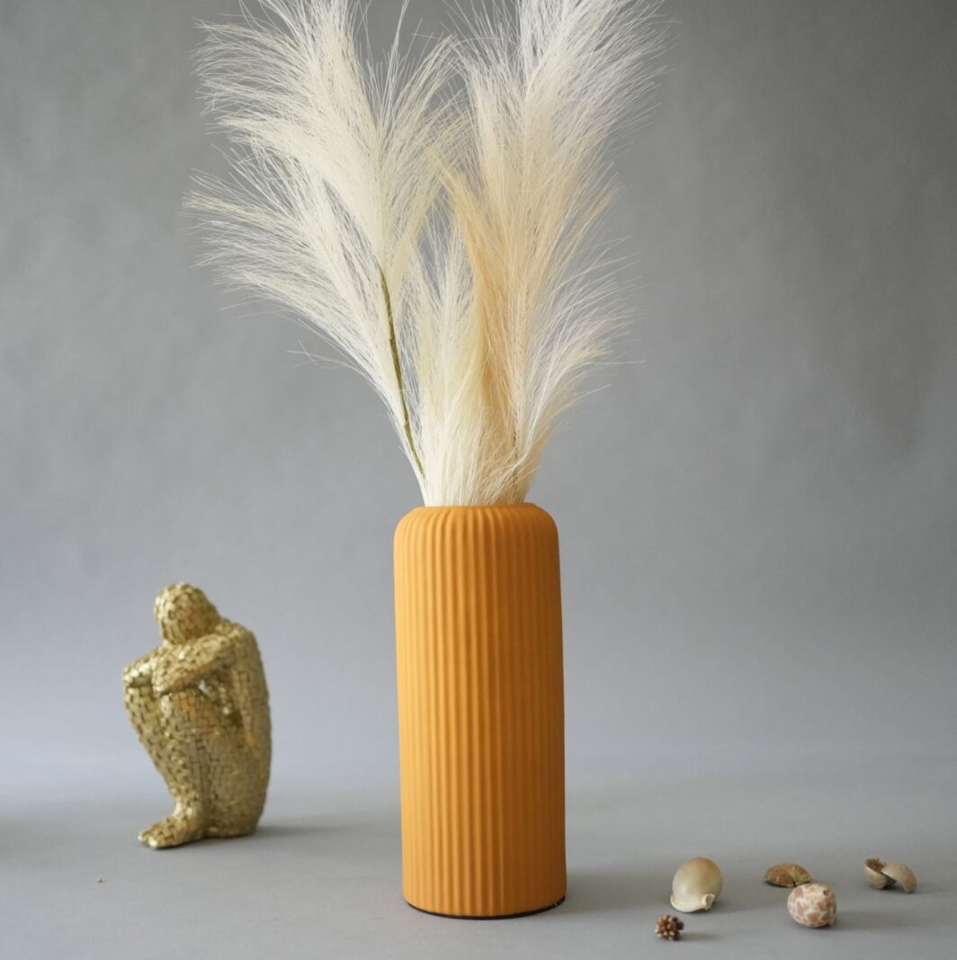 Ribbed Matte Ceramic Flower Vase Large