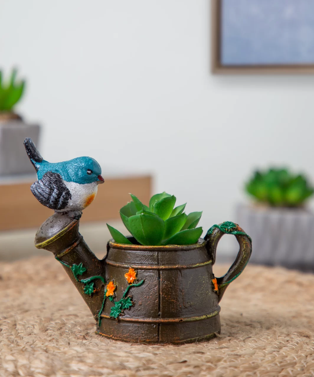 Cute Watering Can With Bird Planter - Image 2