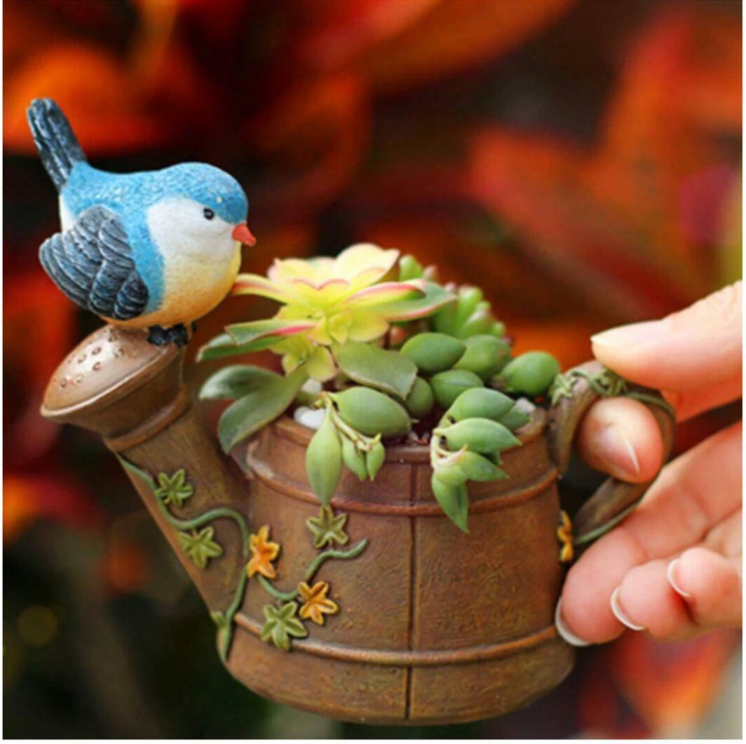 Cute Watering Can With Bird Planter