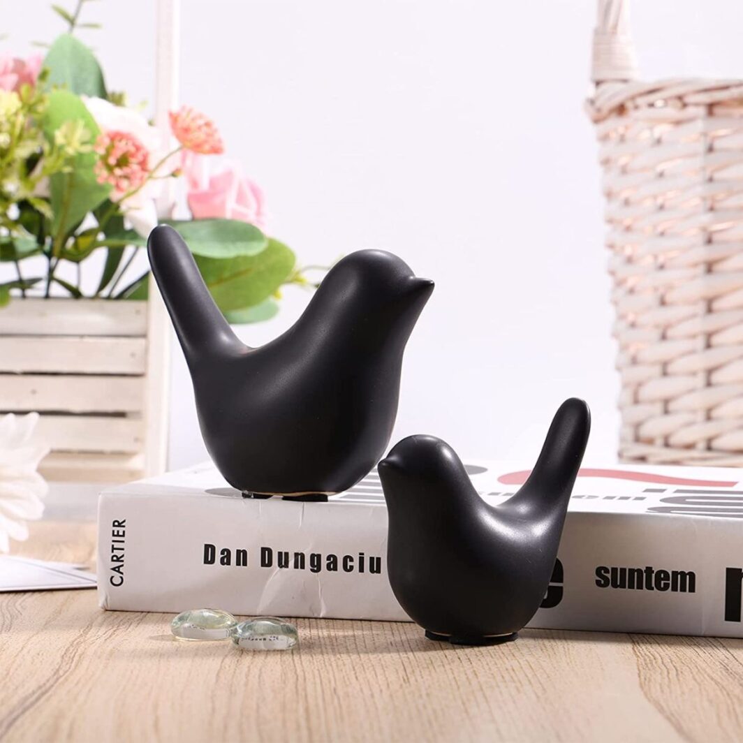 Black Ceramic Bird Figurines Set Of 2 - Image 6