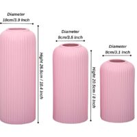 Pink Ribbed Ceramic Vase-Short - Image 2