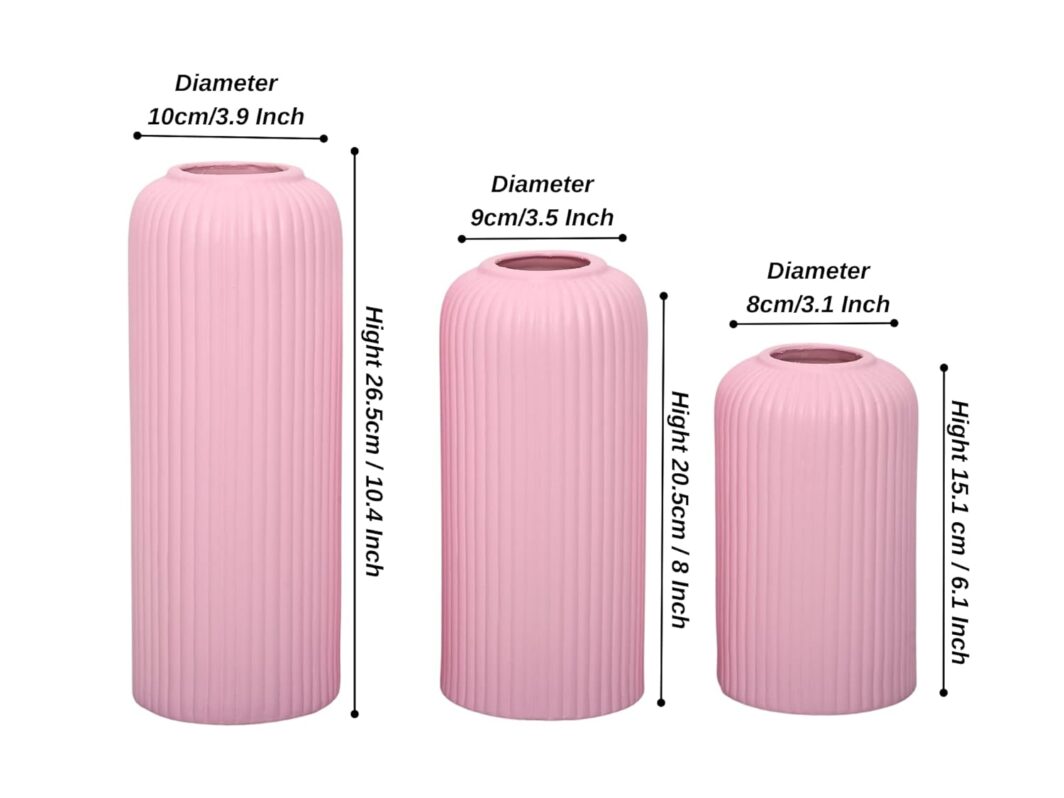 Pink Ribbed Ceramic Vase- Set of 3 - Image 3