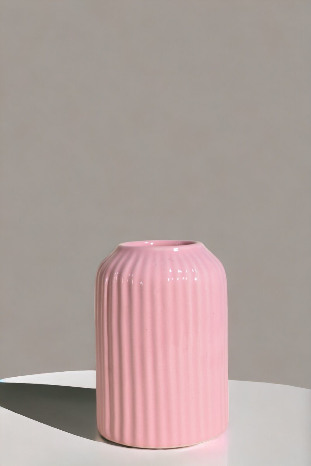 Pink Ribbed Ceramic Vase-Short