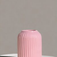 Pink Ribbed Ceramic Vase-Short