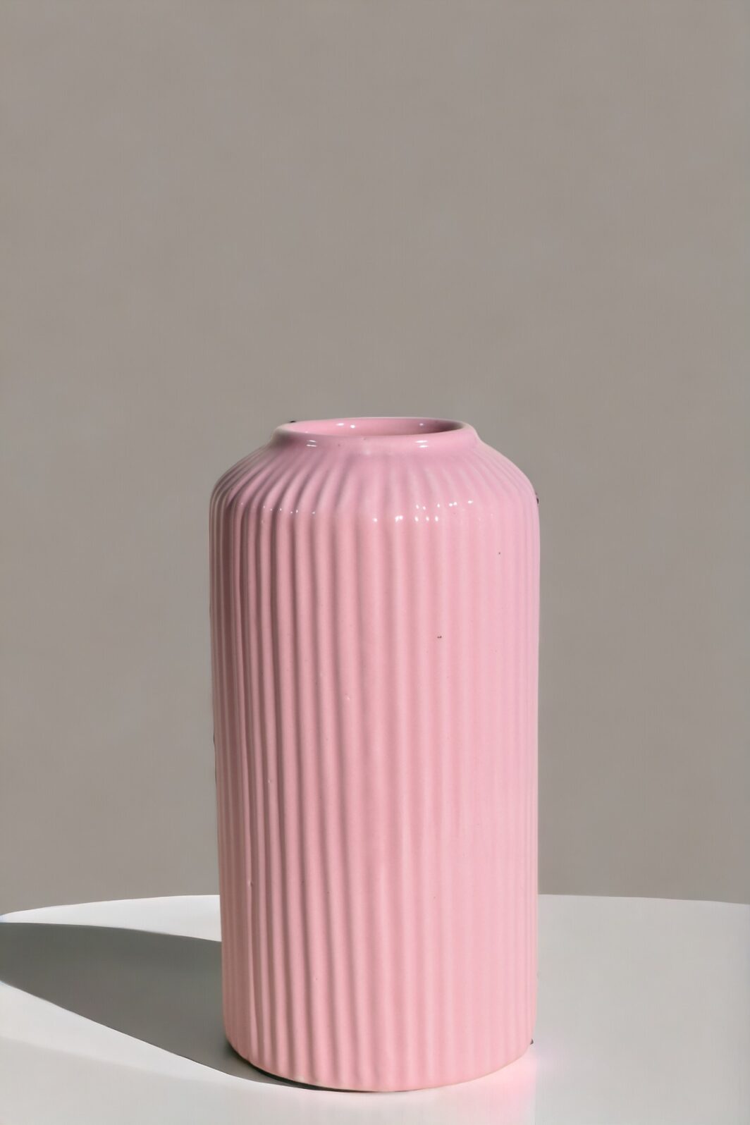 Pink Ribbed Ceramic Vase-Medium