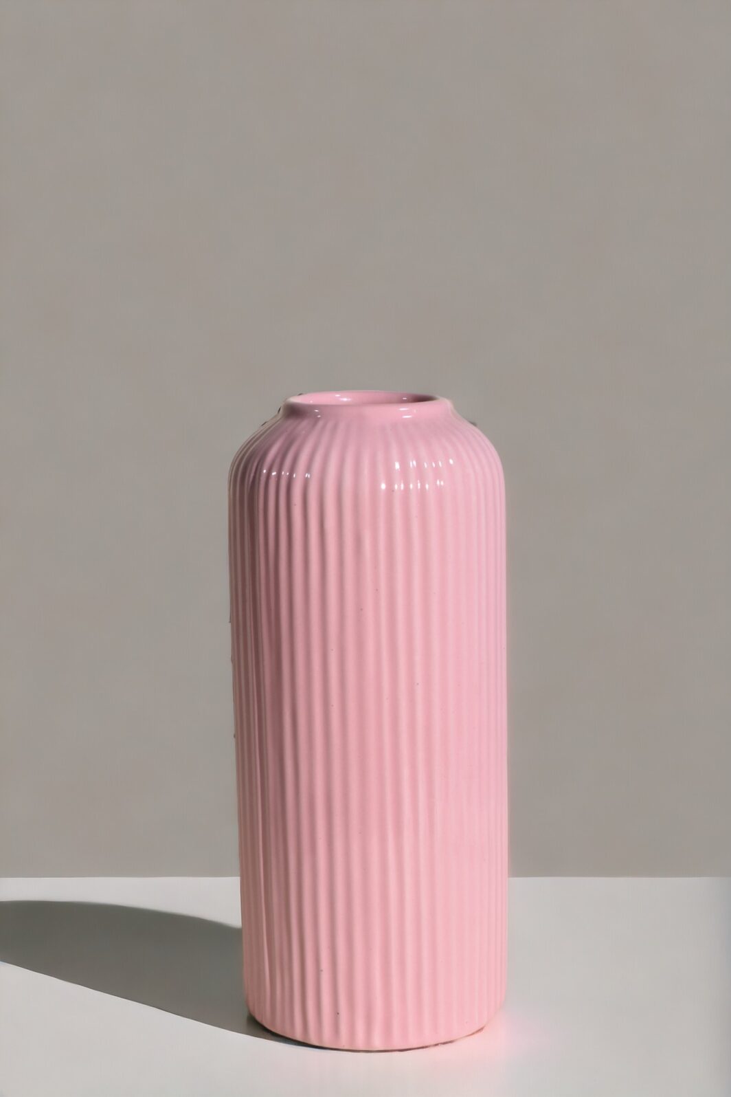 Pink Ribbed Ceramic Vase-Tall